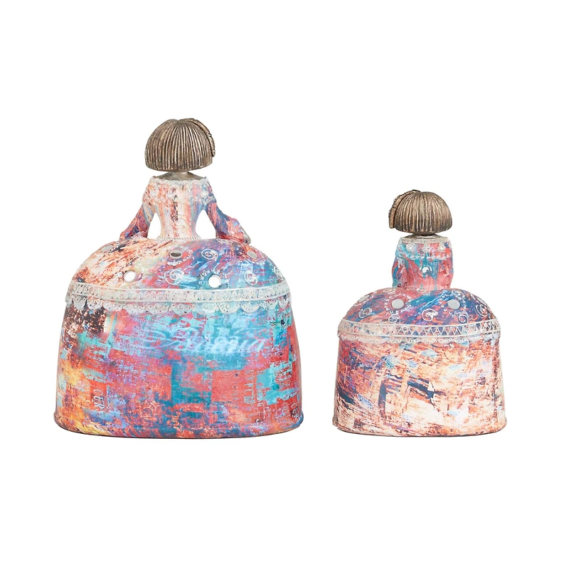 Set of 2 Multi Polystone Tuscan Sculptures, 6" x 7" x 5"