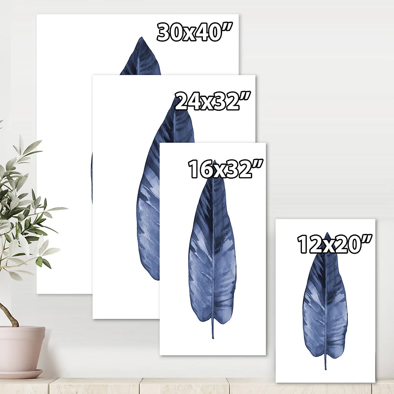 Designart - Blue Leaf Watercolour On White