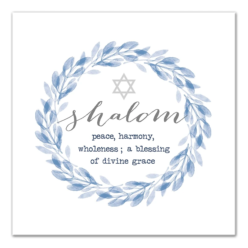 Shalom Def Wreath Blue 16x16 Canvas Wall Art