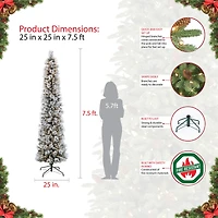 7.5ft. Pre-Lit Flocked Portland Pine Slim Artificial Christmas Tree, Clear Lights