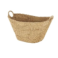 31" Brown Seagrass Handmade Woven Storage Basket with Ring Handles