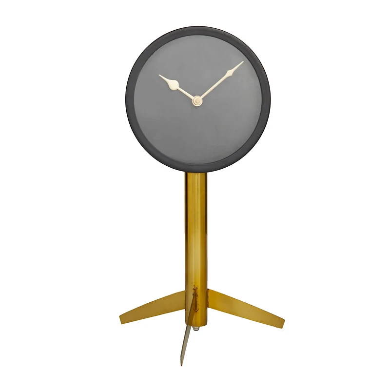 The Novogratz 13" Black Stainless Steel Clock with Gold Stand