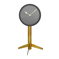 The Novogratz 13" Black Stainless Steel Clock with Gold Stand