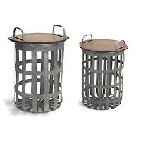 Metal and Wood Side Tables Set