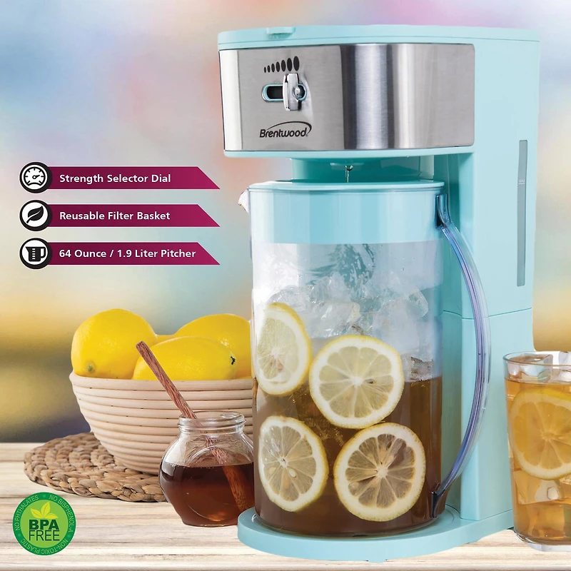 Brentwood 64oz. Blue Iced Tea and Coffee Maker