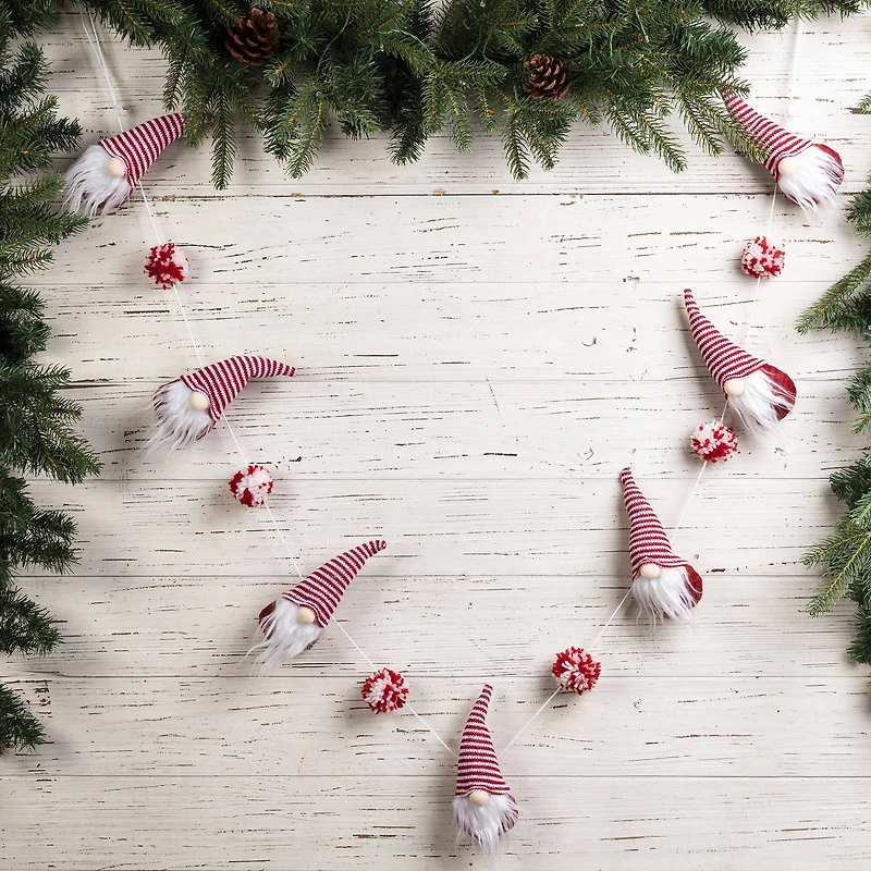 Glitzhome® 6ft. Red & White Fabric Christmas Gnome Garland