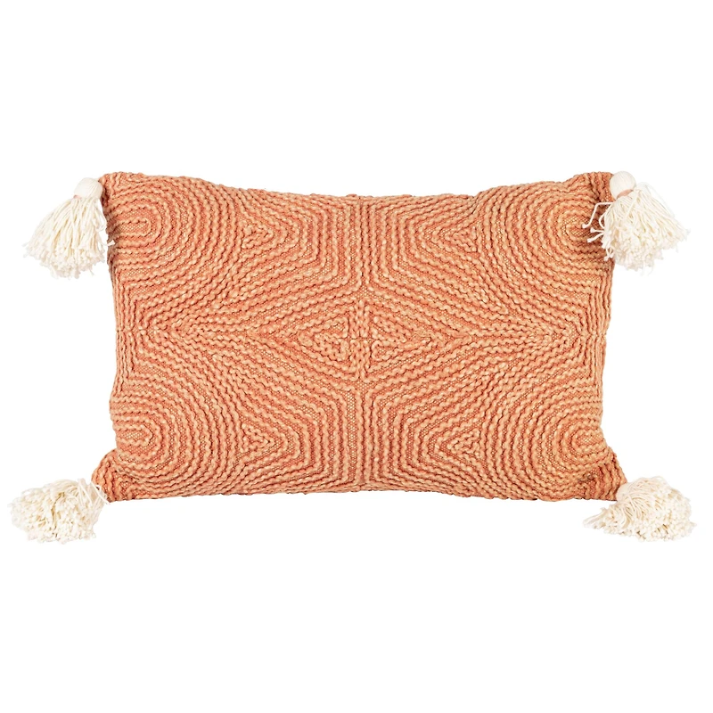 Hello Honey® Rust & Natural Embroidery Cotton Lumbar Pillow with Tassels