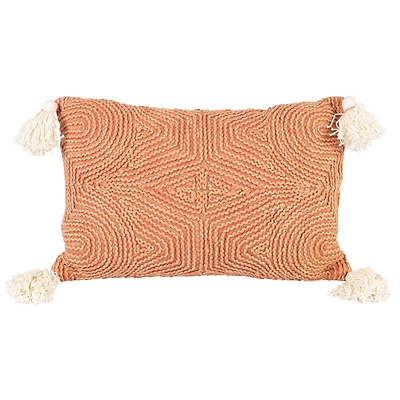 Hello Honey® Rust & Natural Embroidery Cotton Lumbar Pillow with Tassels