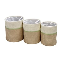 Honey Can Do Green & Beige Small Nesting Paper Straw Baskets with Handles Set