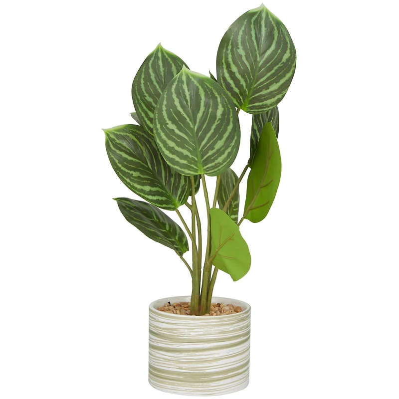 The Novogratz 16" Green Faux Foliage Calathea Artificial Plant in Porcelain Pot