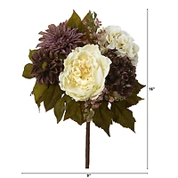 16" Purple & Cream Peony, Hydrangea & Dahlia Bush, 2ct.
