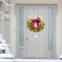 30" Pre-Lit Half Flocked Ribboned Wreath