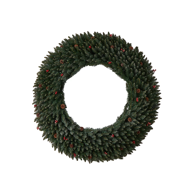 5ft. Clear LED Lights Flocked Artificial Christmas Wreath With Pinecones & Berries