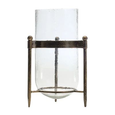 14" Glass Hurricane Candle Holder in Metal Stand