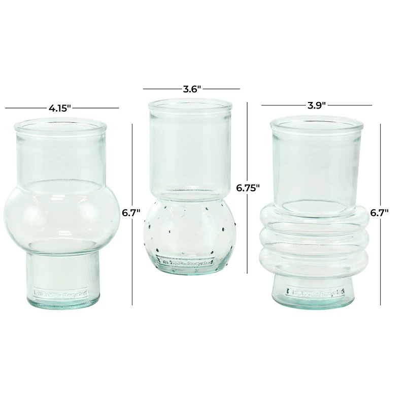 Clear Small Bubble Ribbed Recycled Glass Vase Set