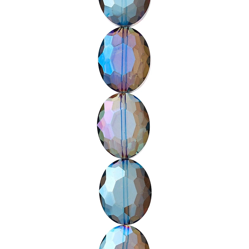 Blue Glass Faceted Oval Beads, 19mm by Bead Landing™