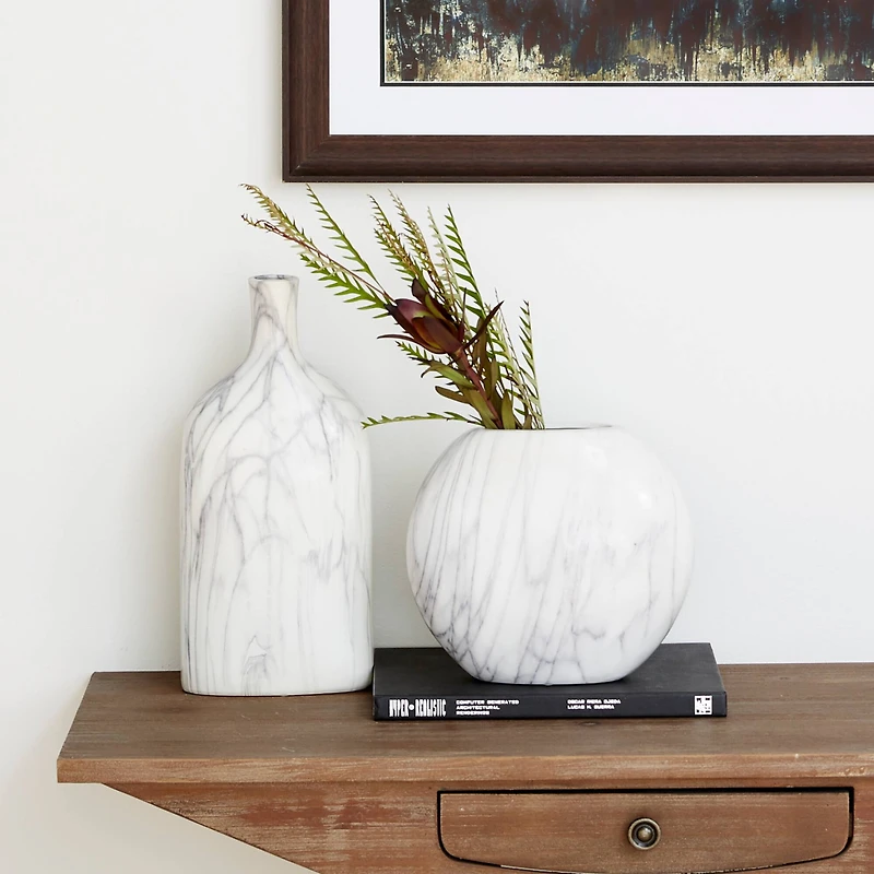 Set of 3 Grey Stoneware Contemporary Vase, 9" x 8"