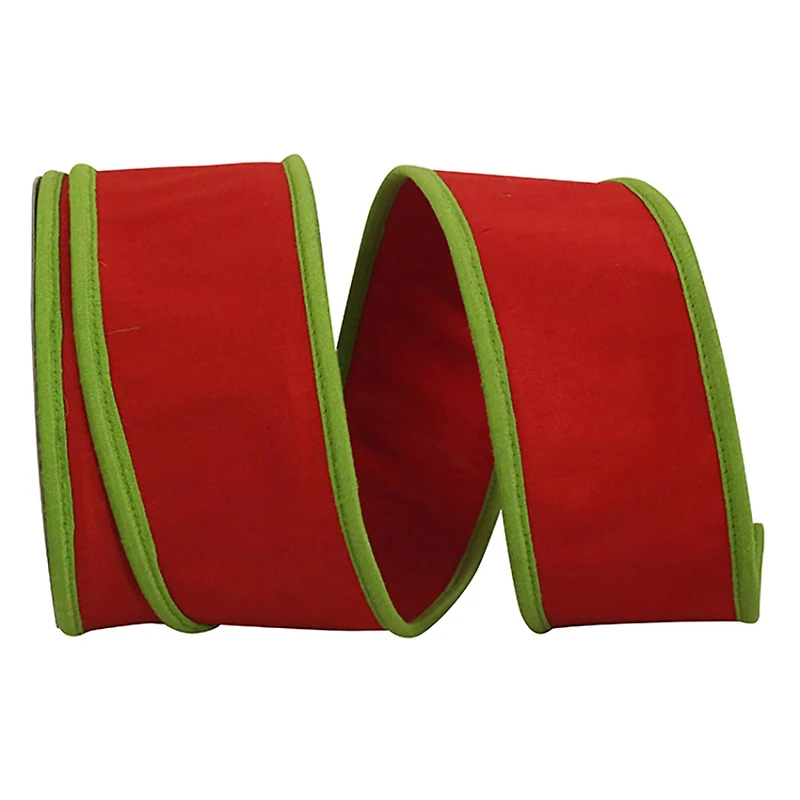 Reliant 2.5" x 10yd. Red & Lime Deluxe Dupioni Folded Heavy Wired Ribbon
