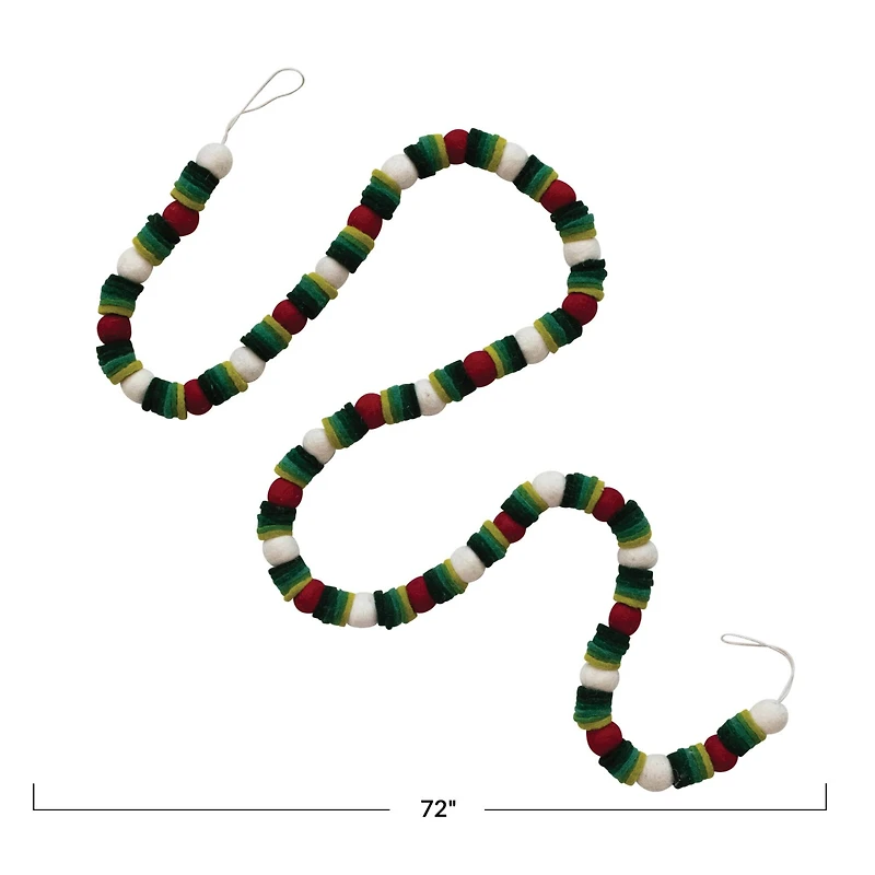 Hello Honey® 6ft. Red, Green & Cream Ball & Disc Handmade Wool Felt Garland