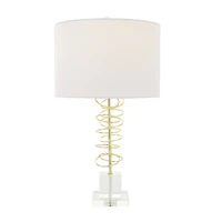 2ft. Gold Metal Abstract Overlapping Ring Accent Lamp with Elevated Square Glass Base