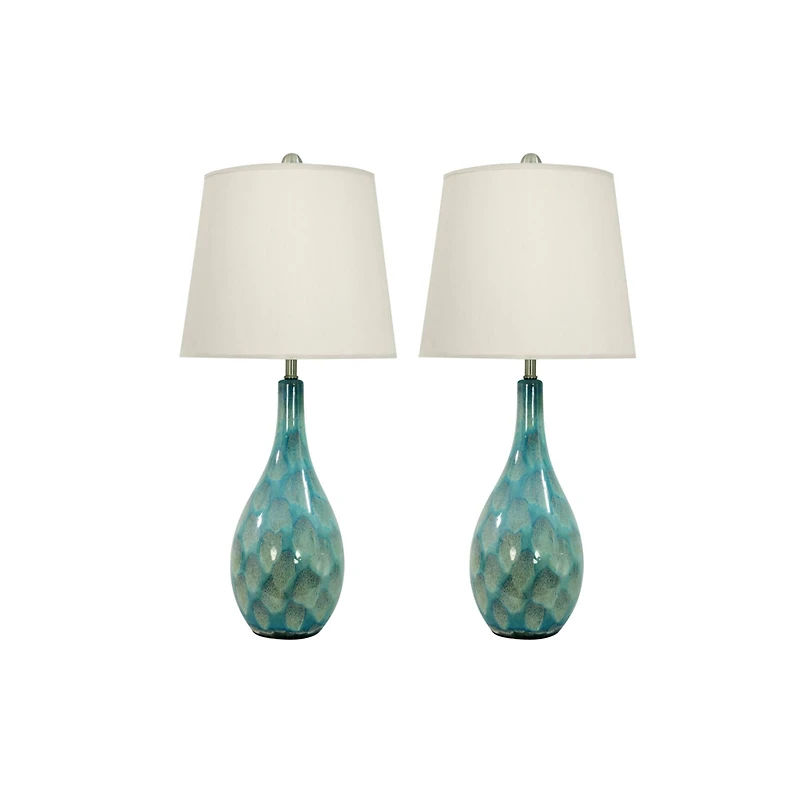 32" Turquoise Ceramic Coastal Table Lamp, 2ct.