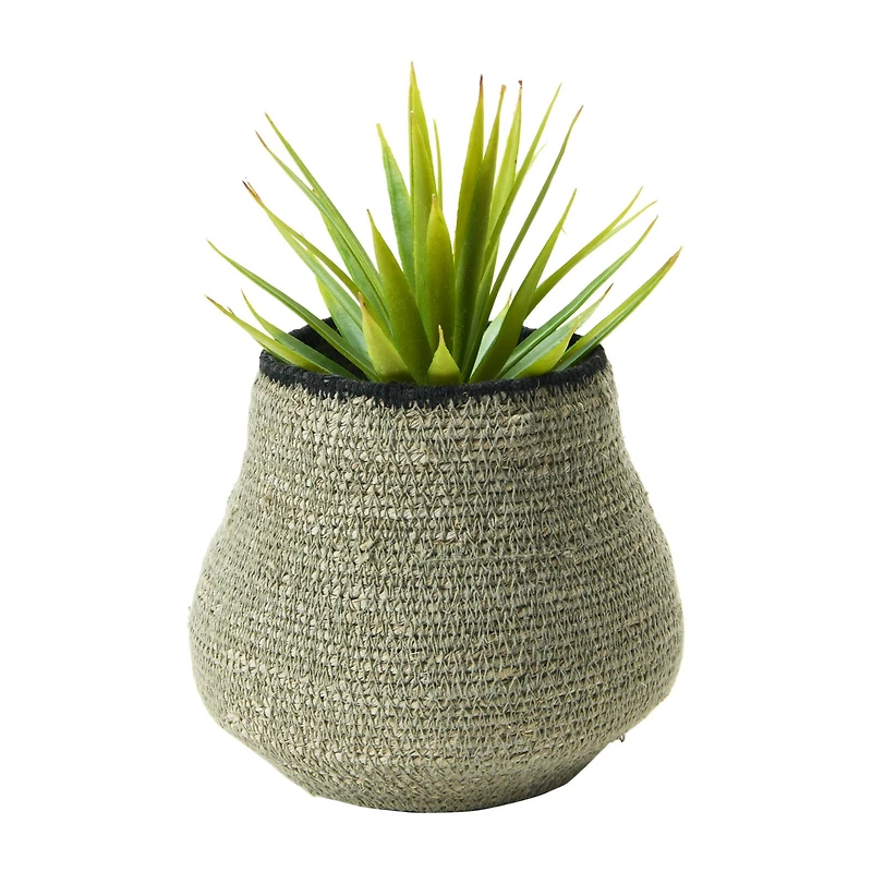 Hello Honey® 7" Gray & Black Hand-Woven Seagrass Basket