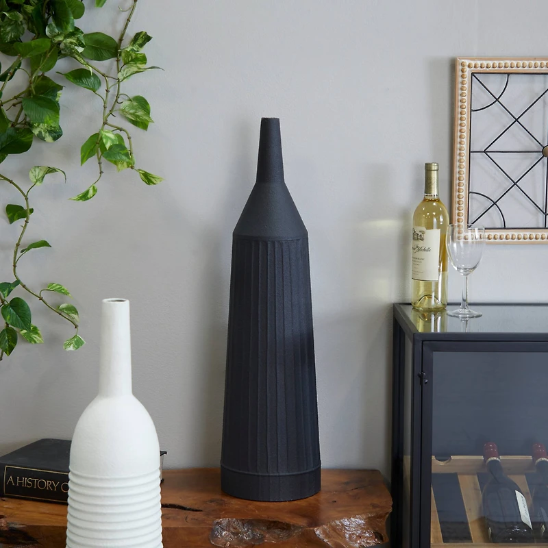 The Novogratz Black Metal Grooved Vase 8" x 8" x 30"