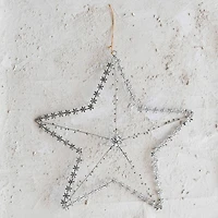 Hello Honey® 15.5" Silver Glass Beaded Metal Star Ornament with Jeweled Flowers