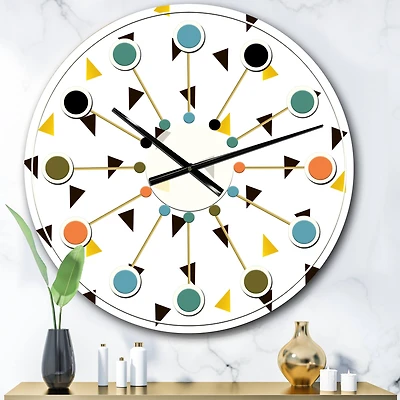 Designart 'Trendy Black And Gold Triangular Pattern Mid-Century Modern Wall Clock