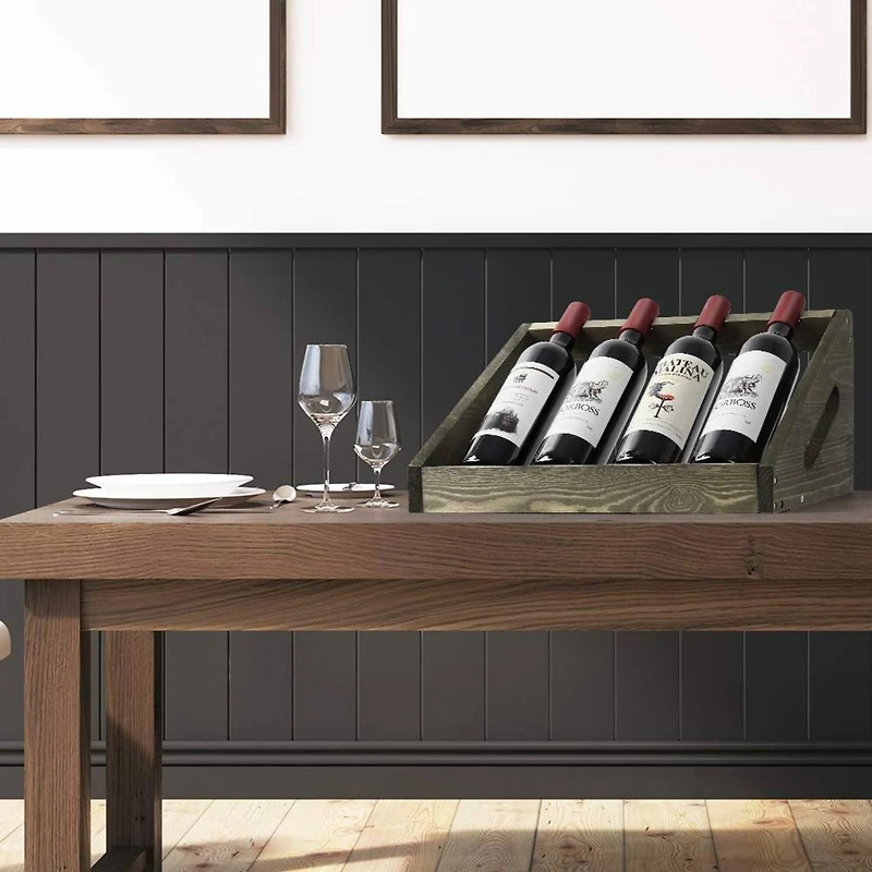 Olive Green Rustic Wood Wine Bottle Holder