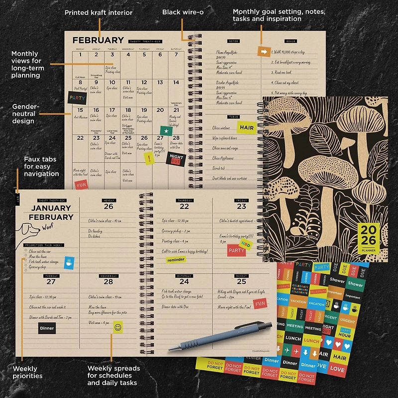 2026 Mushroom Medium Weekly Monthly Planner