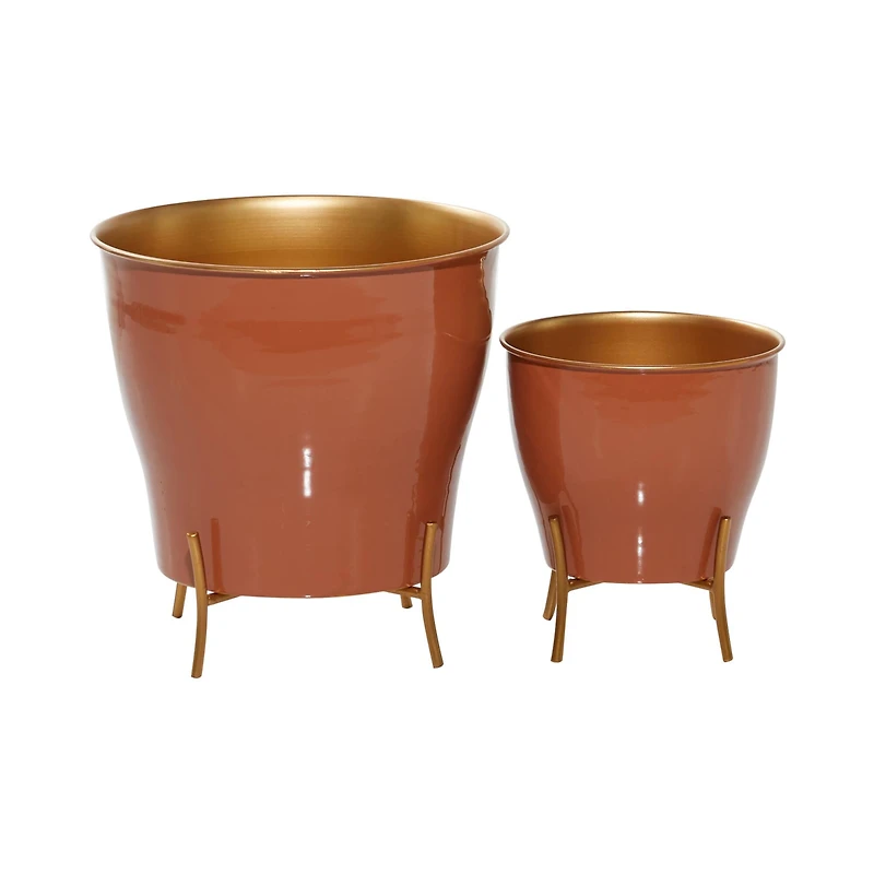 The Novogratz Orange Metal Farmhouse Planter Set, 9" & 12"