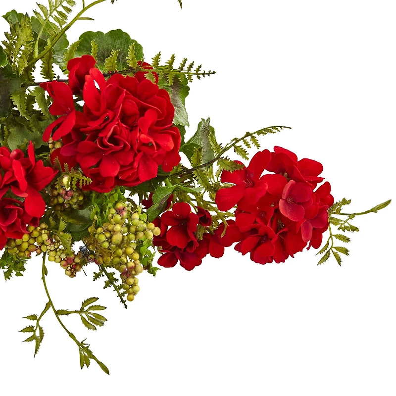 32” Red Geranium and Berry Swag