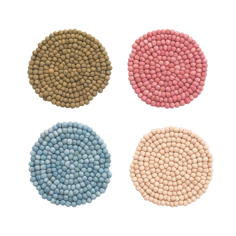 Hello Honey® Handmade Wool Felt Ball Trivet Set
