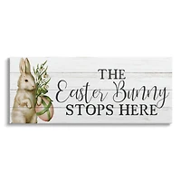 Stupell Industries Easter Bunny Stops Here Country Grain Pattern Phrase Canvas Wall Art