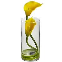 10.5" Yellow Double Calla Lily with Cylinder Vase, 2ct.