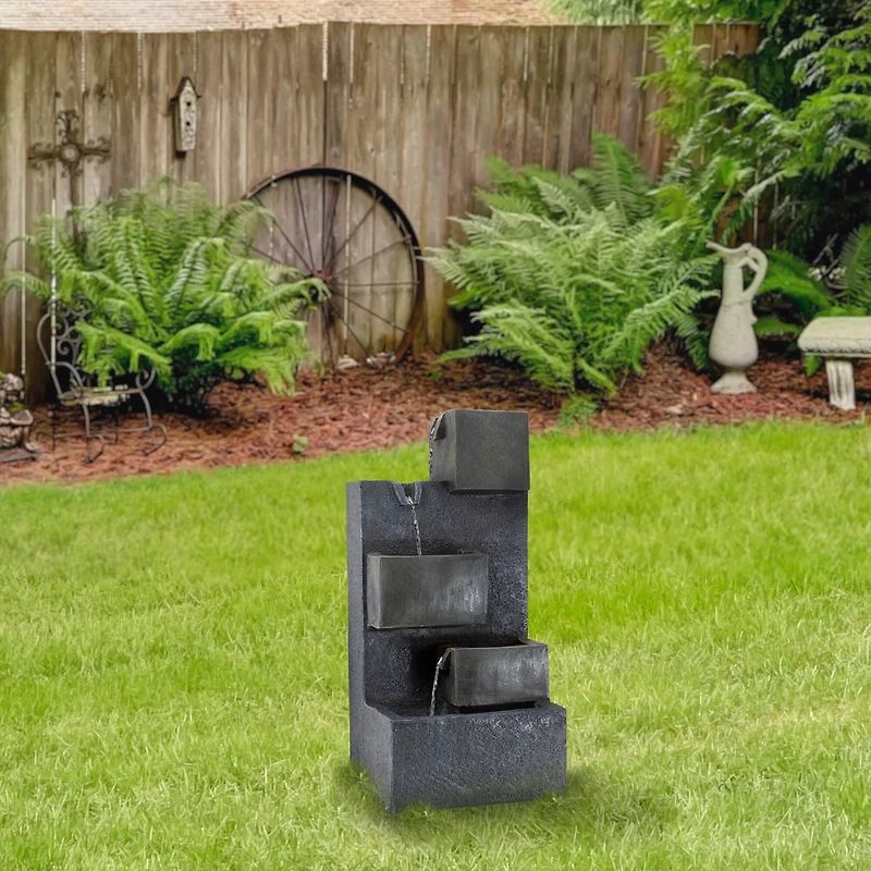 19" Gray LED Lighted 5-Tier Rainfall Outdoor Water Fountain