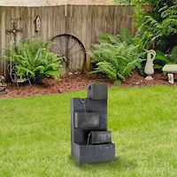 19" Gray LED Lighted 5-Tier Rainfall Outdoor Water Fountain
