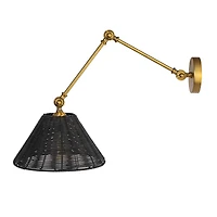 Hello Honey® 28.9" Adjustable Antique Brass Finish Wall Sconce with Black Rattan Shade