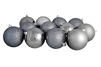 12ct. 4" 4-Finish Gray Shatterproof Ball Ornaments
