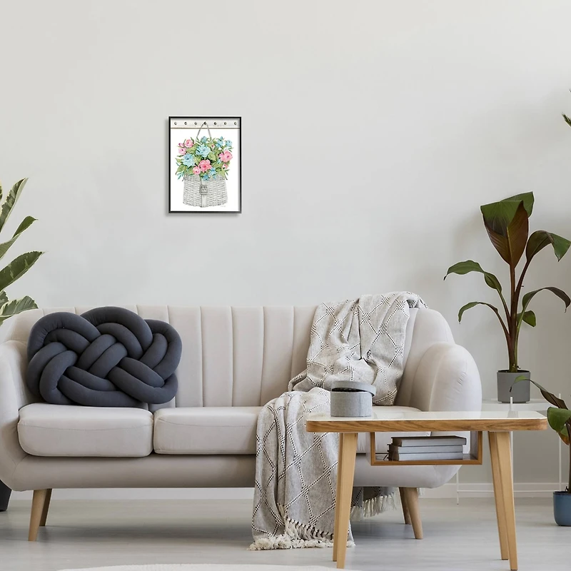 Stupell Industries Blue And Pink Blooming Roses Spring Plant Basket Framed Giclee Art