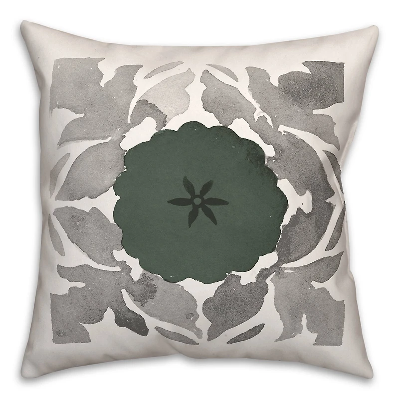 Gray & Green Medallion Throw Pillow