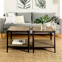 Walker Edison Driftwood Angle Iron Rustic Wood Side Table Set