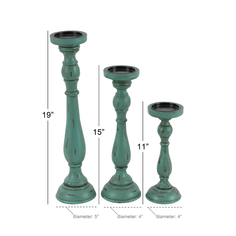 Turquoise Wood Traditional Candle Holder Set