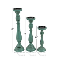 Turquoise Wood Traditional Candle Holder Set