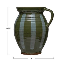 Hello Honey® 10" Green & White Hand Painted Striped Stoneware Pitcher