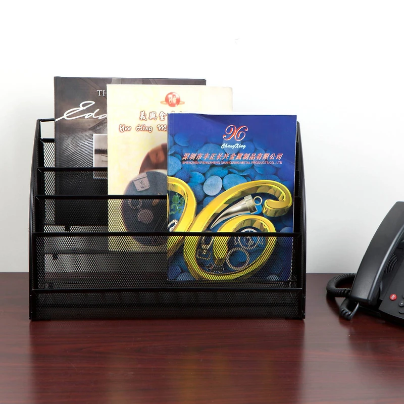 Mind Reader Black 4 Pocket Metal Mesh Newspaper & Magazine Rack