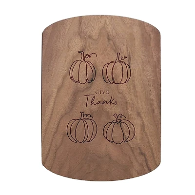 Give Thanks Pumpkins 11" x 8" Walnut Oval Cutting Board
