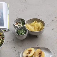 Hello Honey® 8" Cream 3-Section Stoneware Footed Serving Dish