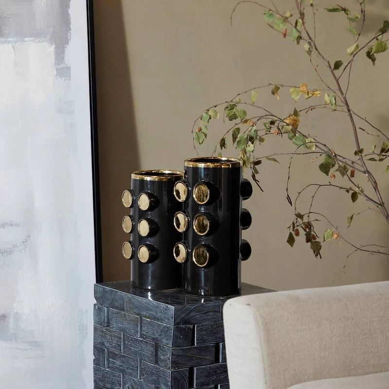 Black Ceramic Contemporary Vase, Set of 2